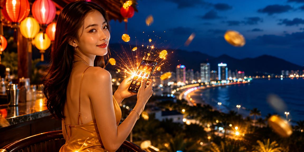 Người chơi slots tại Hội An dưới ánh đèn lồng lung linh buổi tối